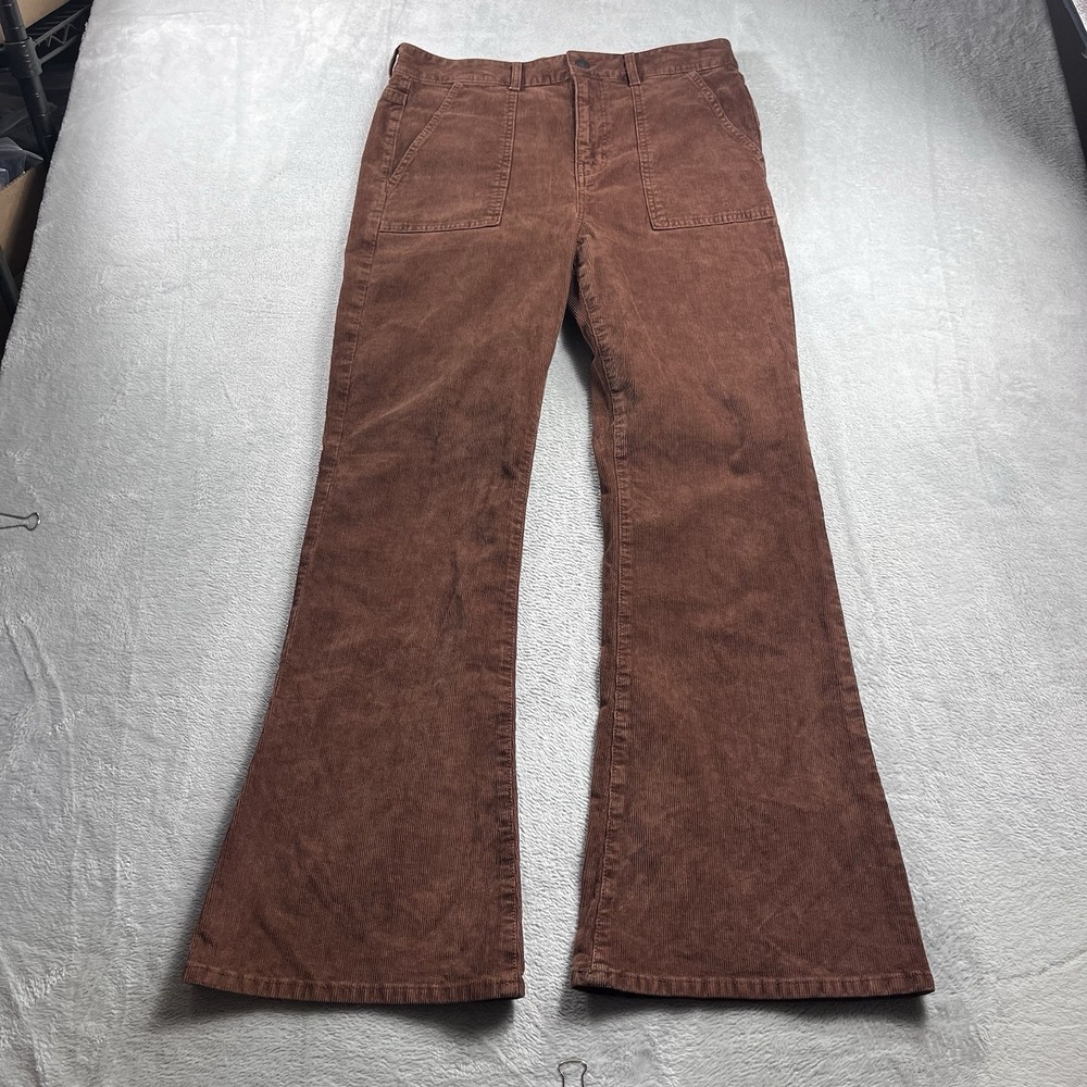 American‎ Eagle Pants Size 12 R Corduroy Super High Rise Flare Brown Stretch